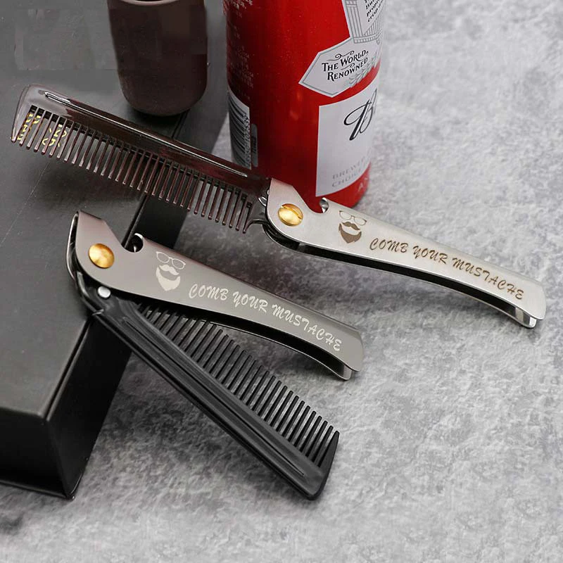 1x Folding Steel Combs For Men Oil Head Portable Beard Combs For Men Comb Product Hair Dropshipping Hair Combs Foldable Stylin