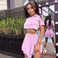 fashion tennis skirts set women summer 2 pieces polo neck crop top high wasit pleated skirt girls casual slim sport skirt suit