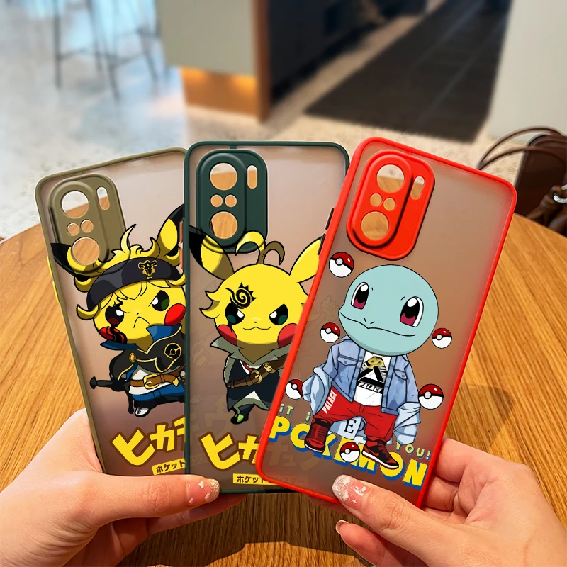 

Cute Cartoon Pikachu For Xiaomi Redmi K40 K30 Pro K20 10X 10 9C 9A 9T 9 8A 8 7A 7 6 5 Plus 4X Frosted Translucent Phone Case