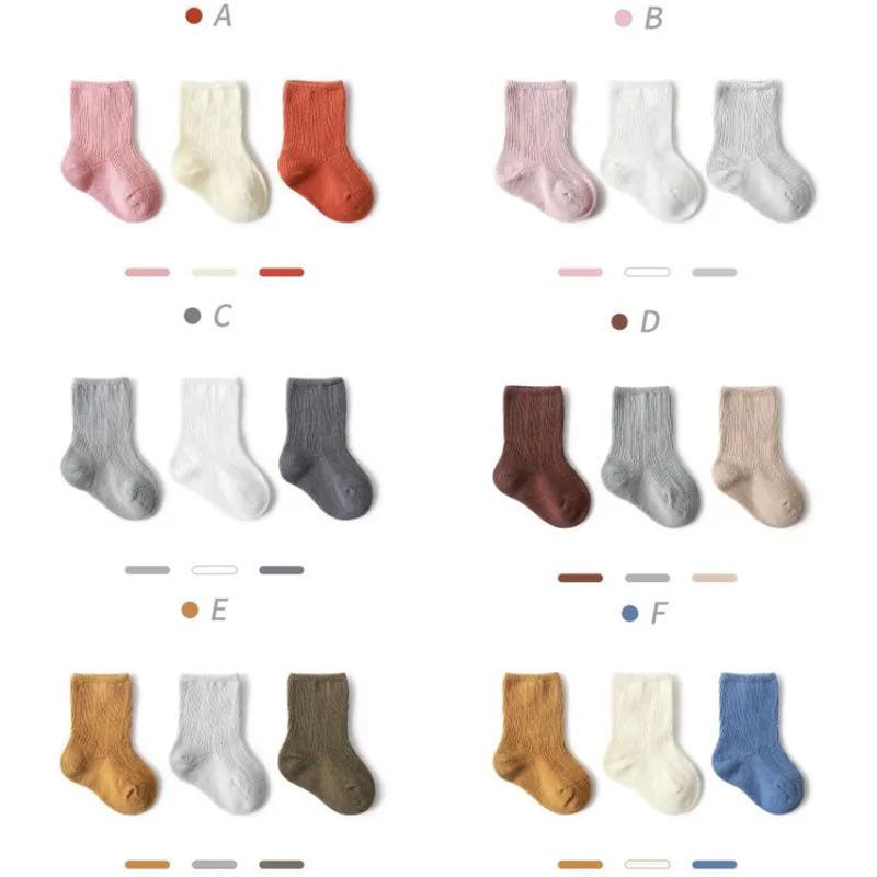 3 Pairs Baby Girl Boy Socks Toddler Cotton Baby Winter Clothes Accessories Pure Color Combed Cotton Baby Socks For Autumn 2020