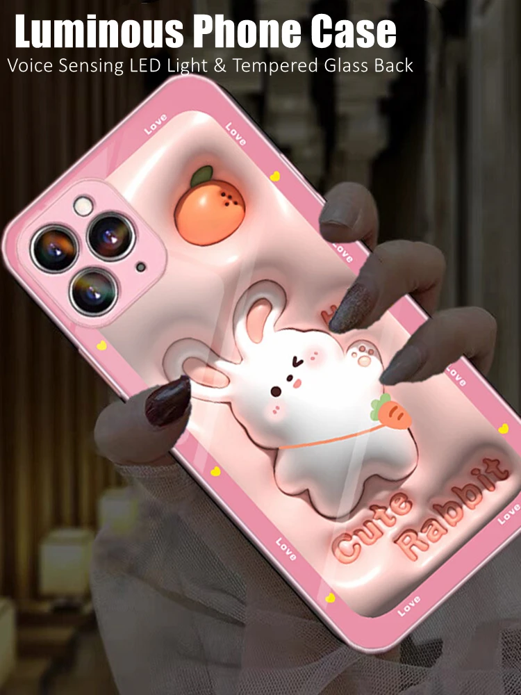 

Girls Cute Gift Pink LED Light Glow Luminous Tempered Glass Phone Case for Xiaomi 11 12 13 Mix 2 3 4 Max 2 3 Pro Lite Ultra