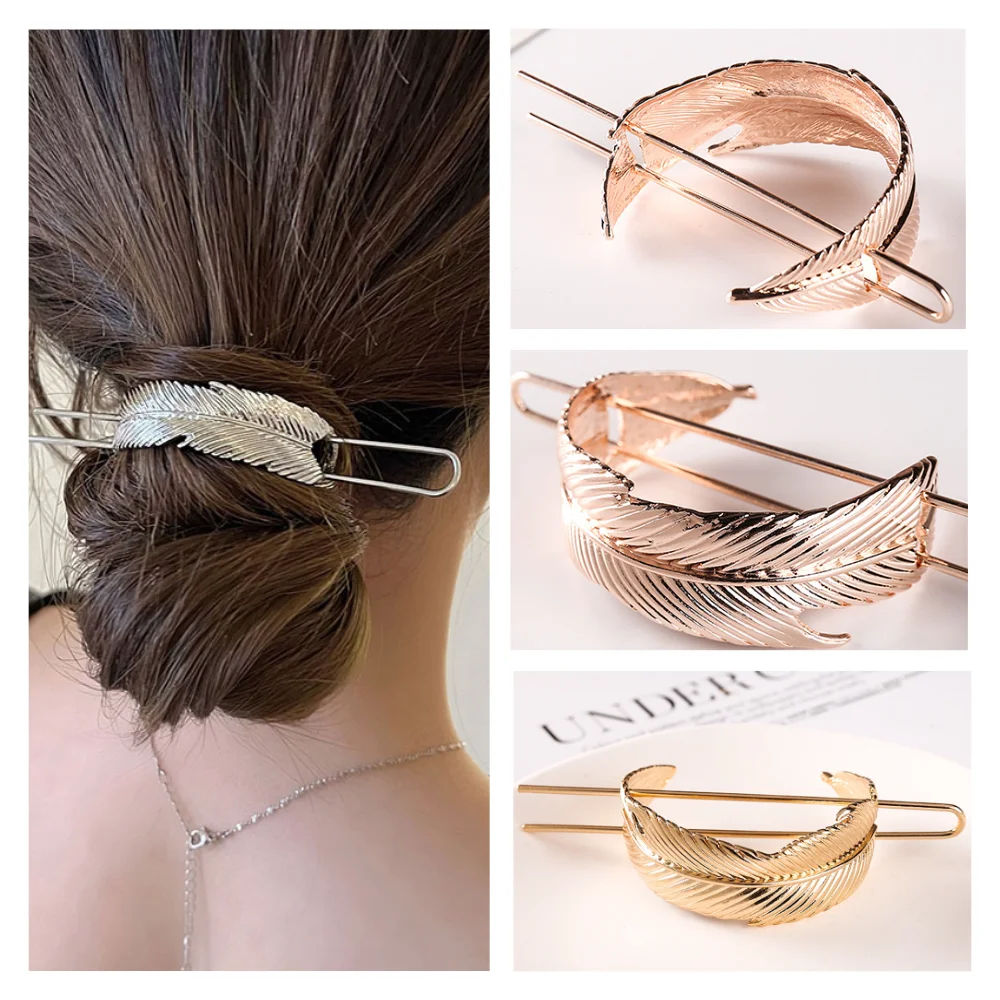 

Fashion Metal Feather Hairpins Retro Geometric U Shaped Hairclip for Women Girls High Ponytail Bun Headdress Accessories Jewelry