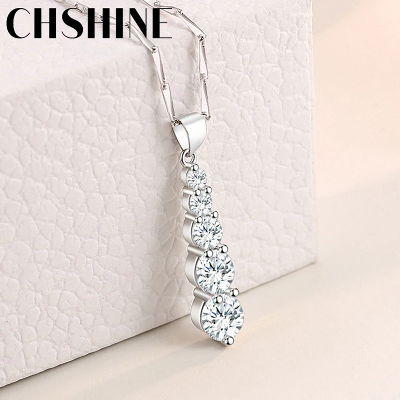 

CHSHINE 925 Sterling Silver Water Drop Round Zircon 16-30 Inch Pendant Necklace For Women Wedding Party Gift Fashion Jewelry