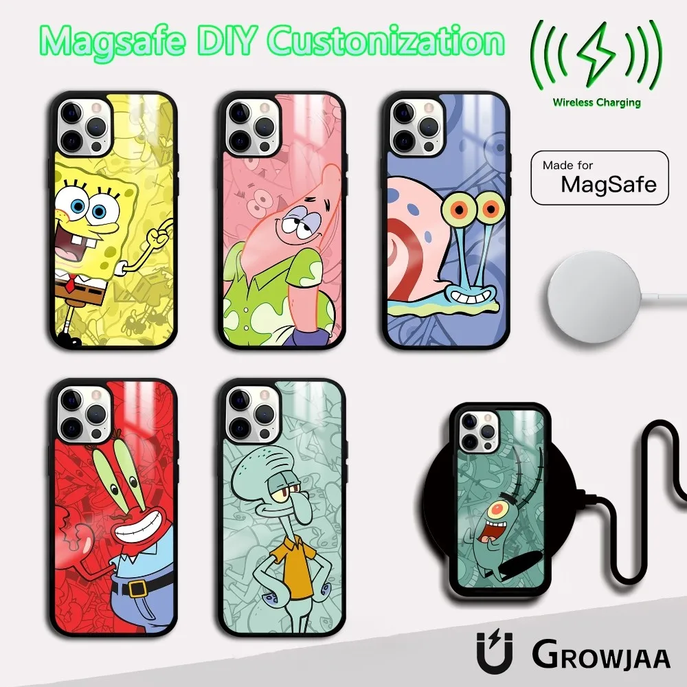 Чехол S-губка-Боб S-SquareP для телефона iPhone 16 15 14 13 12 11 Pro Max Plus Mini Magsafe зеркальный