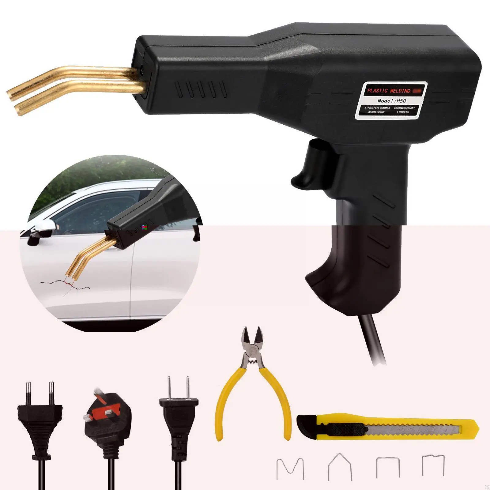 

Car Plastic Bumper Repair Kit With Carrying Cas 50W Gun Knife 4 Of Types Welding And Staples Heat Pliers T4Z5