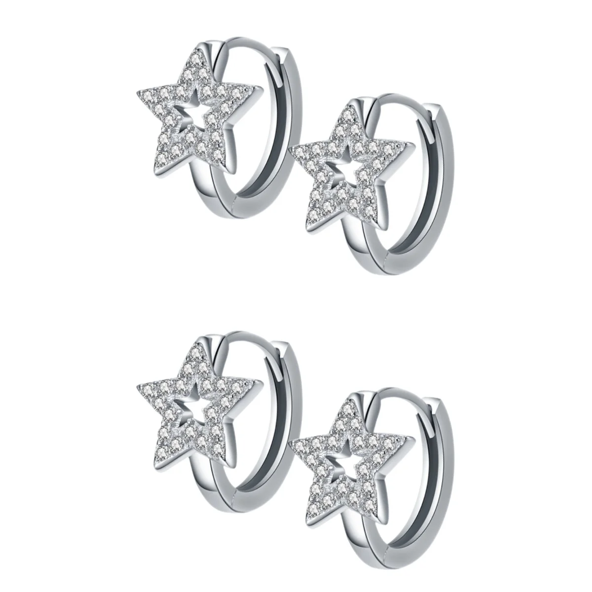 

2 Pairs Pentagram Earrings Girls Hypoallergenic Star Hoops Gift Teen 30% Silver [white Copper] Cartilage Sterling