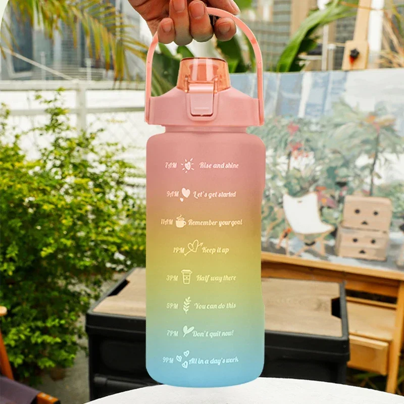 

Liters Leak-proof Bottle 2 Drinkware Frosted Stickers Cup Bottle Sports Outdoor Large-capacity Marker With Drinking Water Time
