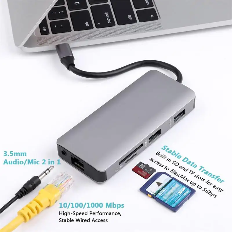 

Usb C Multiport Hub Office Tools Crystal-clear Visual Output Effortless Data Transfer Easy To Use Computer Accessories 9 In1