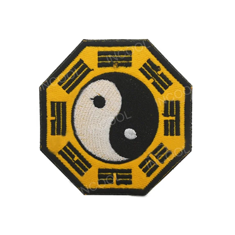 Черно-белые ПВХ резиновые светящиеся круглые нашивки Tai Chi с вышивкой в виде кота