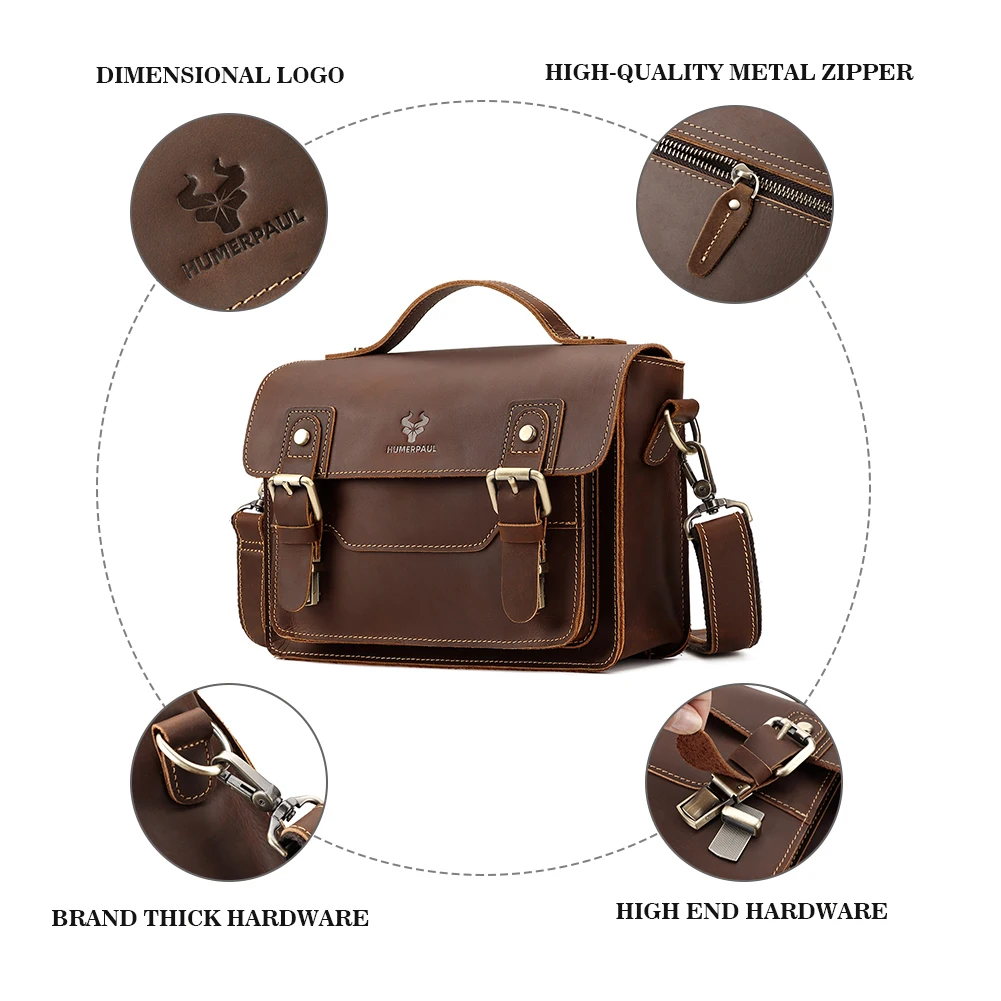 Crazy Horse Leather Messenger for Men Vintage Shoulder Laptop Office Bags Large Capacity Male Bolas Crossbody Tote Bags Travel