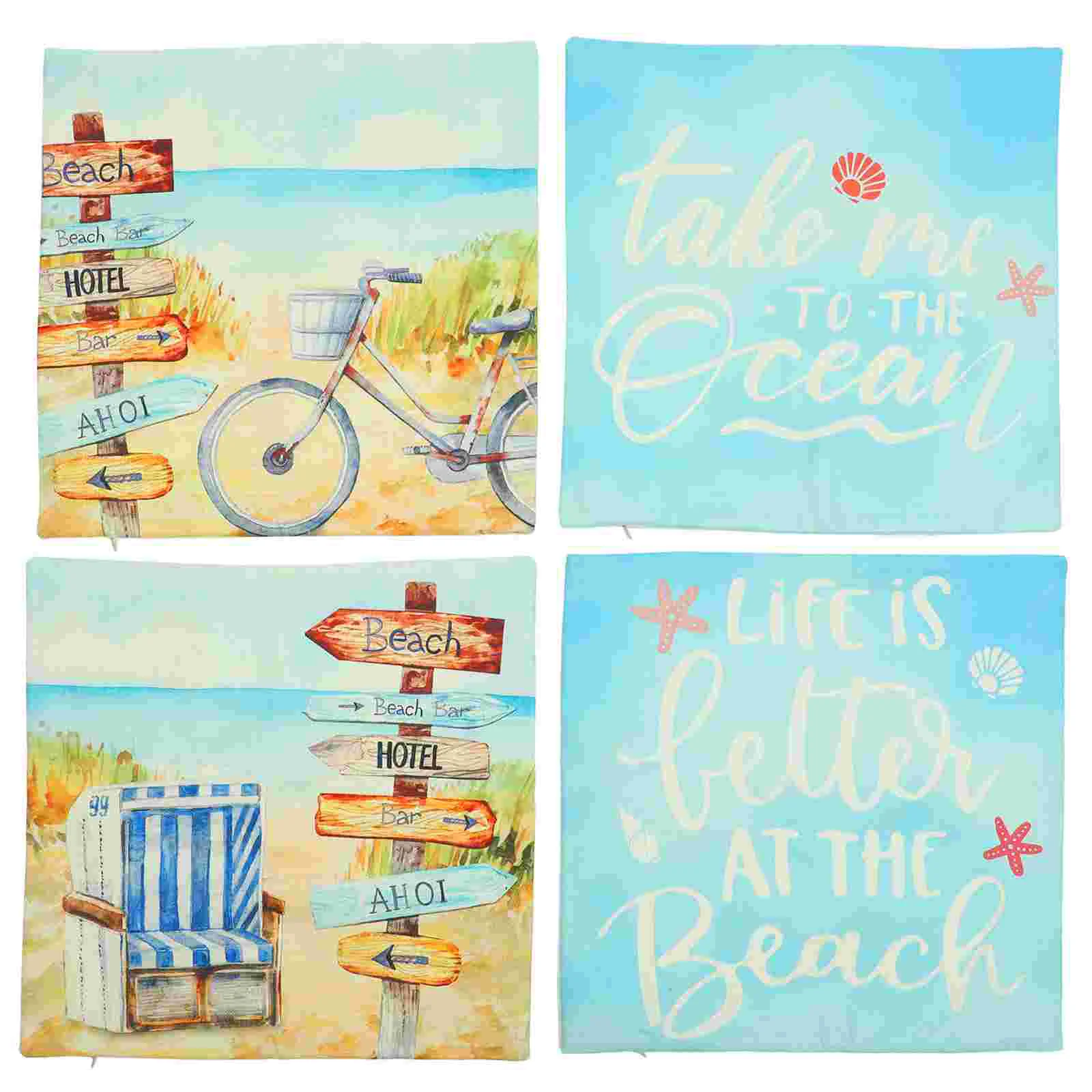 

4pcs Throw Pillow Cover Washable Pillowcase Summer Ocean Theme Sofa Pillow Cover