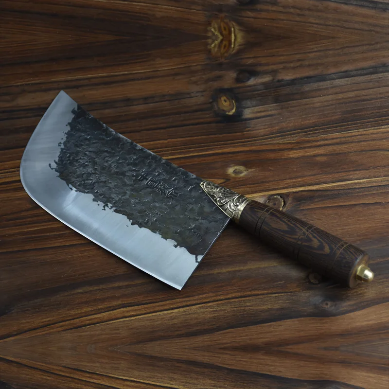 

Longquan Kitchen Knives Copper Flower Decor Handmade Forged Sharp Butcher Slicing Cleaver Knife For Cutting Vegetables And Meat