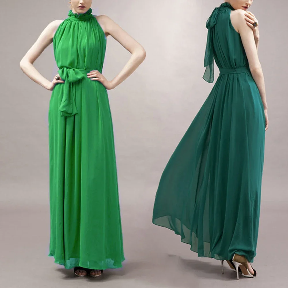 Шифоновое Бандажное длинное платье-макси в стиле бохо женское Плиссированное