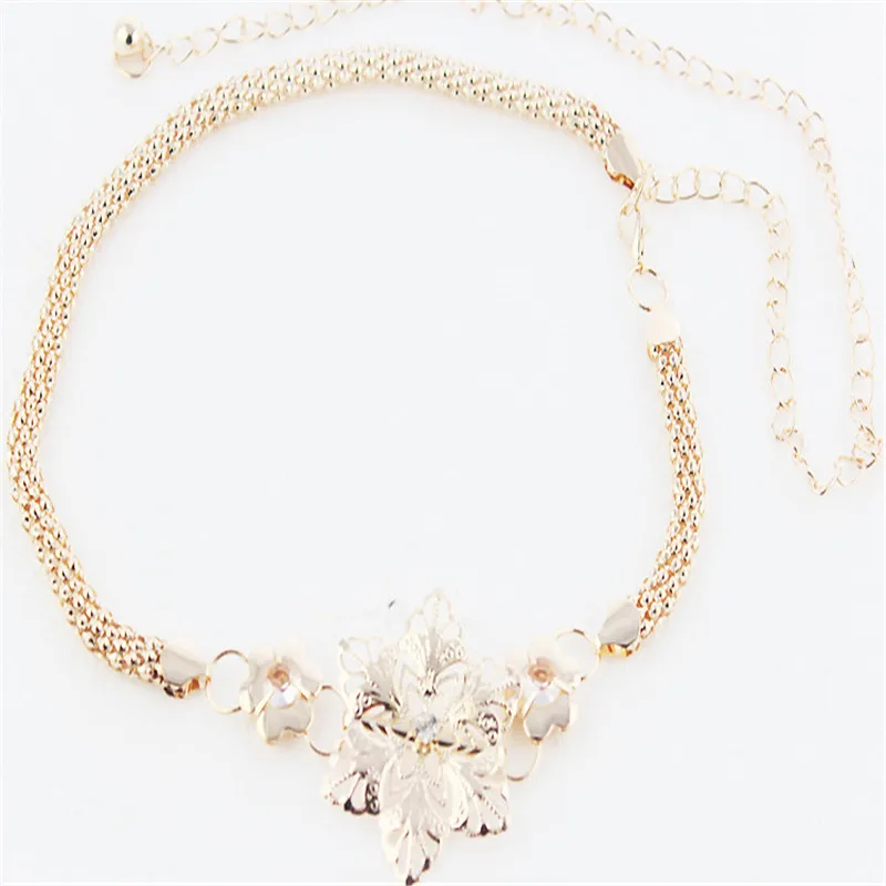 Ремень с цепочкой Женский дизайнерский пояс цветами металлический золотистый