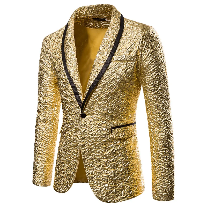 

Shiny Gold Glitter Suit Jacket Men 2022 Brand Shawl Collar One Button Blazer Jacket Mens Party Wedding Groom Prom Dress Blazers