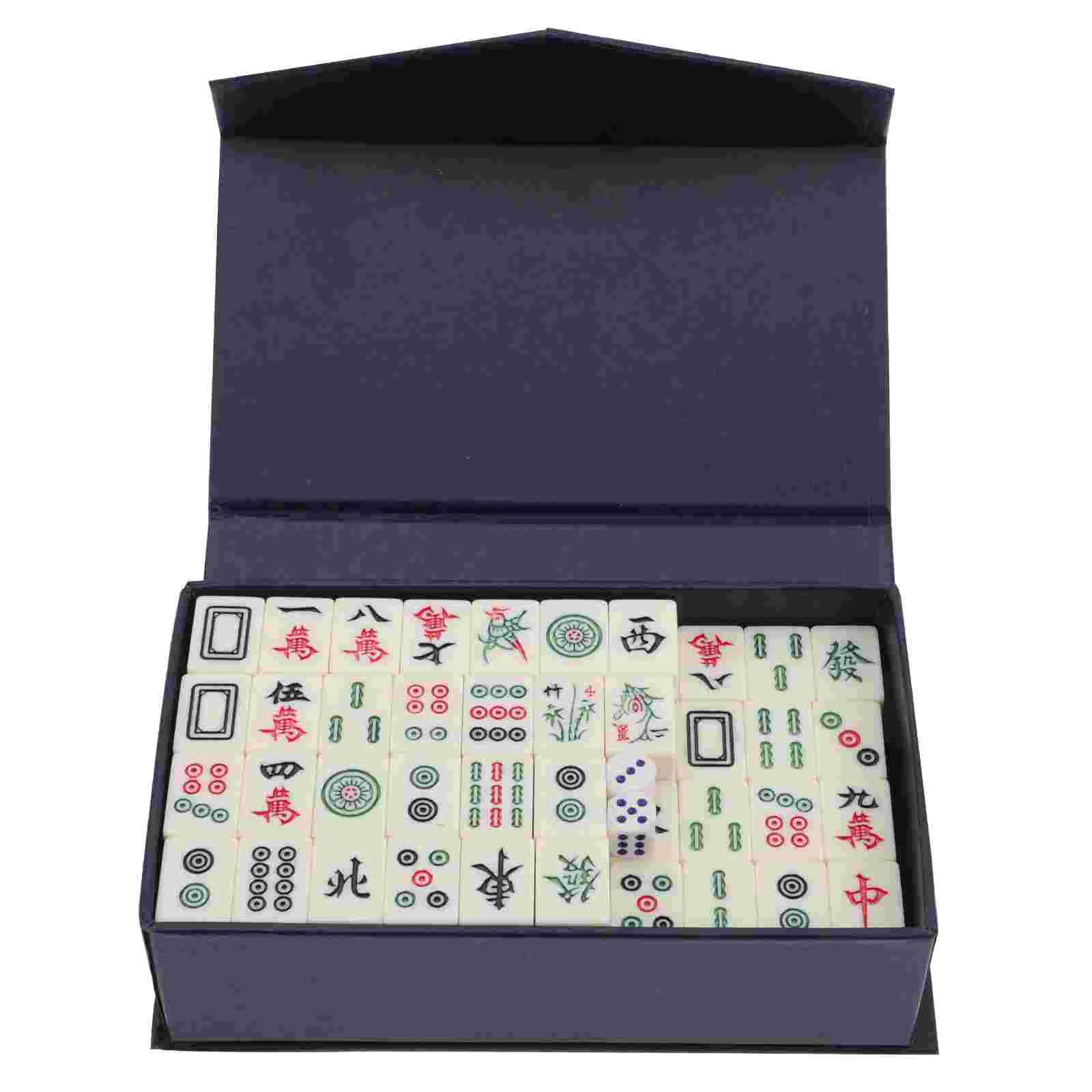 

Mahjong Set Mini Chinese Game Tileboard Dicesjong Travel Traditional Mahjongg Portable Camping Tiles Jongg