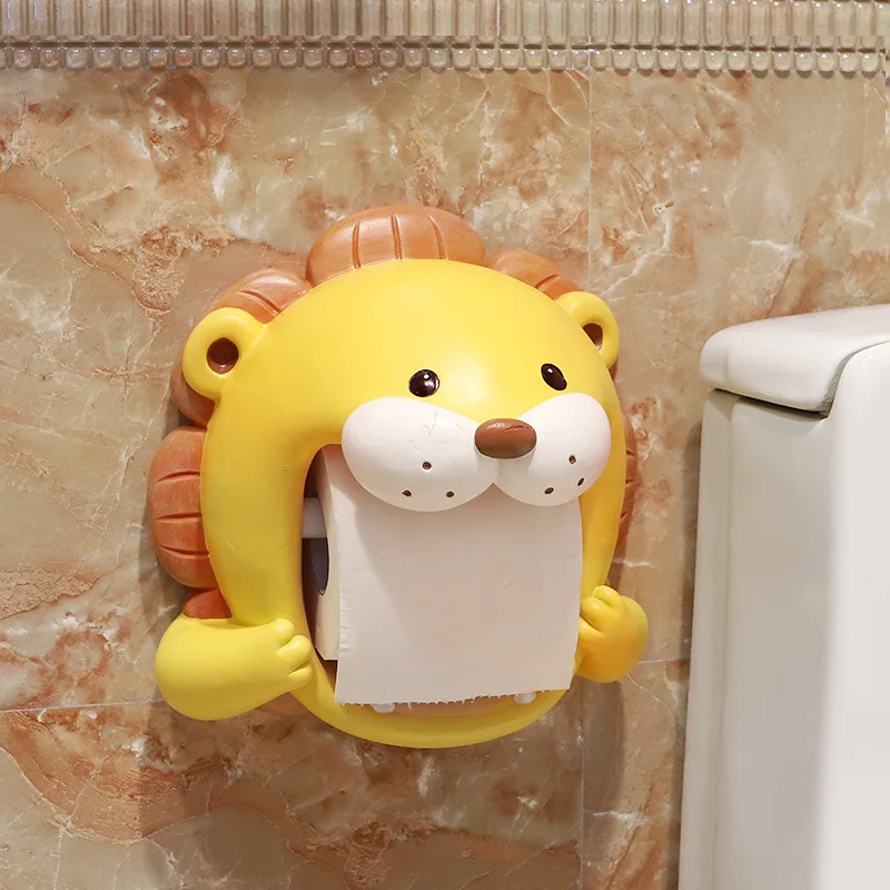 

Resin Cartoon lion Toilet Paper Holder WC Tissue Rack Bathroom Wall-mounted Punch-free Shelf Tissue Rack Roll Paper Hanger Rack