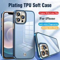 luxury plating lens protect phone case for iphone 11 12 13 pro max mini xs xr x 6 6s 7 8 plus se 2020 2022 soft silicone cover