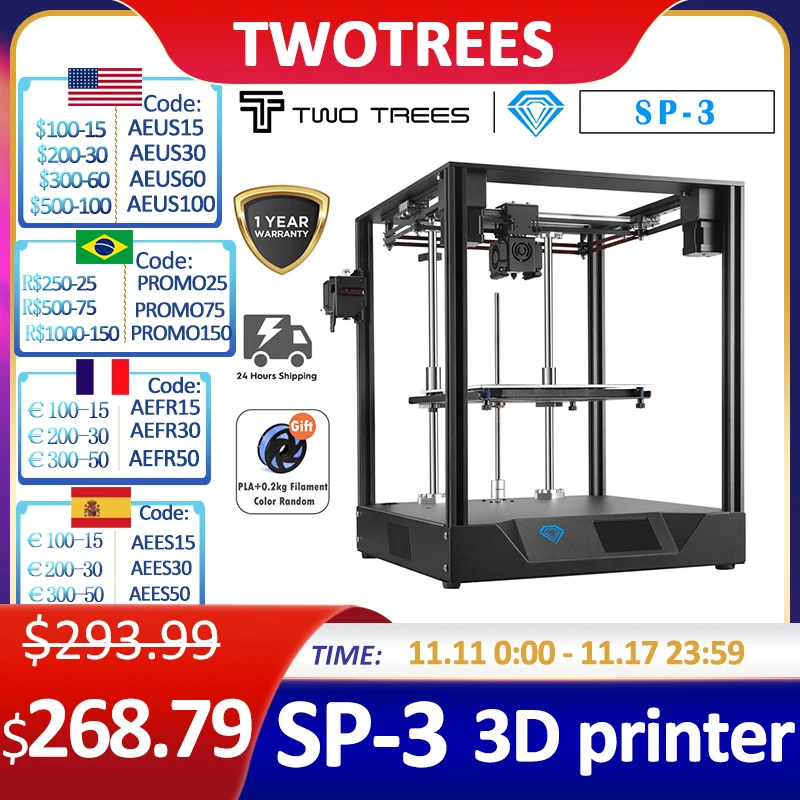 

Twotrees SP-3 3D Printer DIY Kits COREXY Dual Drive Extruder FDM High Precision Large Size TFT Touch Screen Suitable for BLtouch