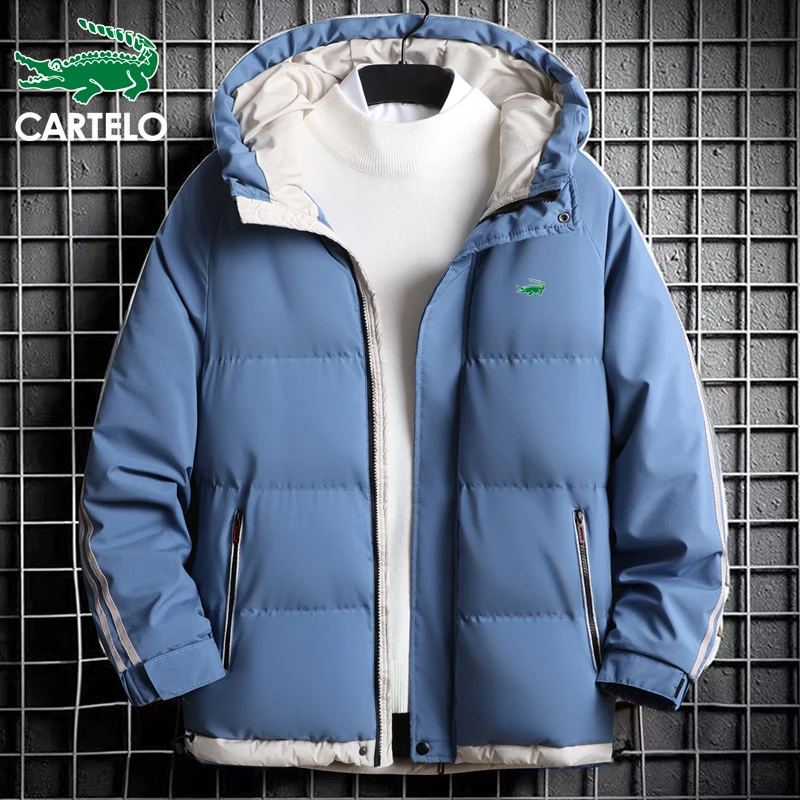 cartelo brand winter men's two-bar cotton clothing stand-up collar hooded jacket windproof warm thickening simple new cotton clo