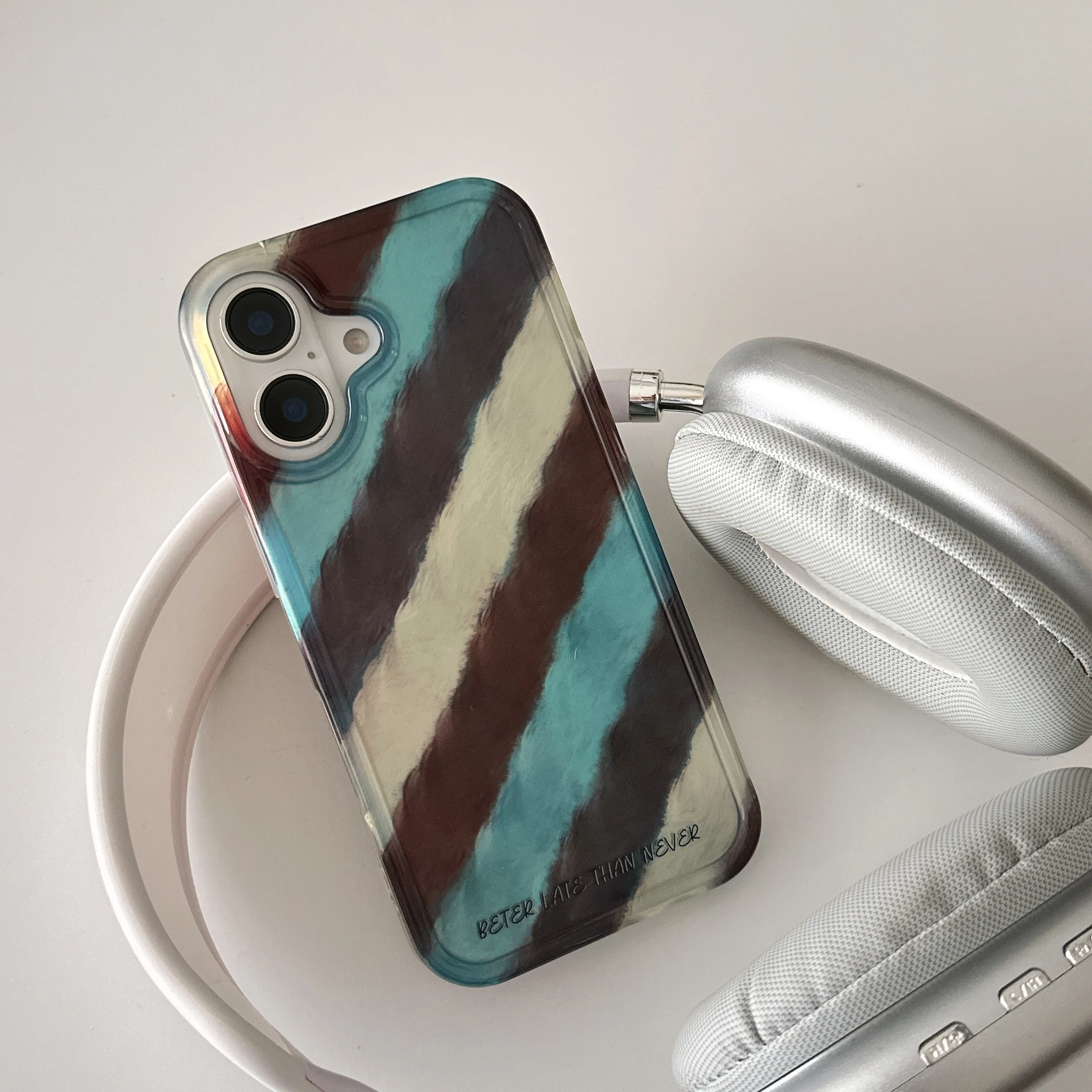 Creative INS Ripple Texture Diagonal Lines Two-layer Chic Phone Case for iPhone 16 15 14 13 Pro Max Back Cover Capa