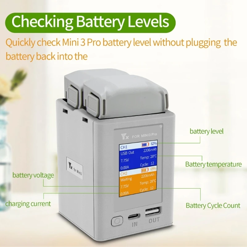 

Quick Charging Hub for Mini 3 Pro Drone USB Fast Battery Charger 5V/9V/12V/15V/20V-3A Input With LCD Screen Drop Shipping