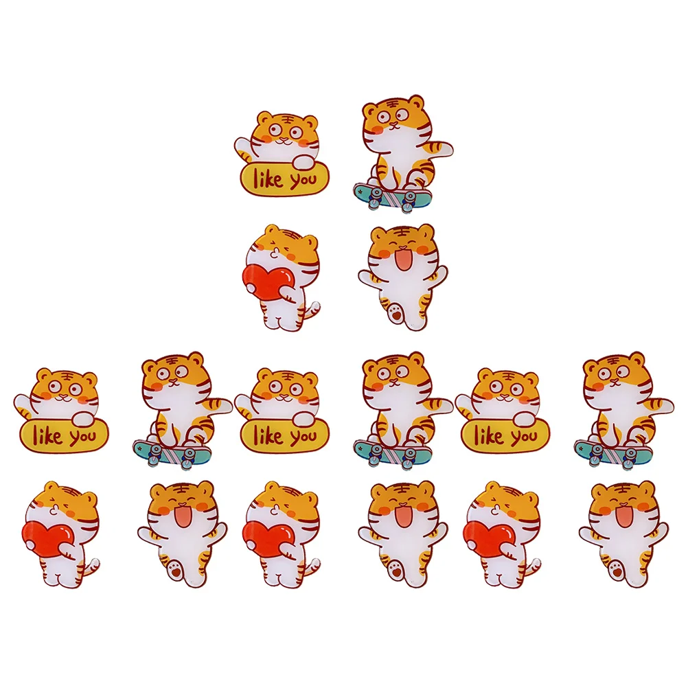 

16Pcs Cartoon Acrylic Brooches Tiger Shaped Brooches Decorative Bag Adornments