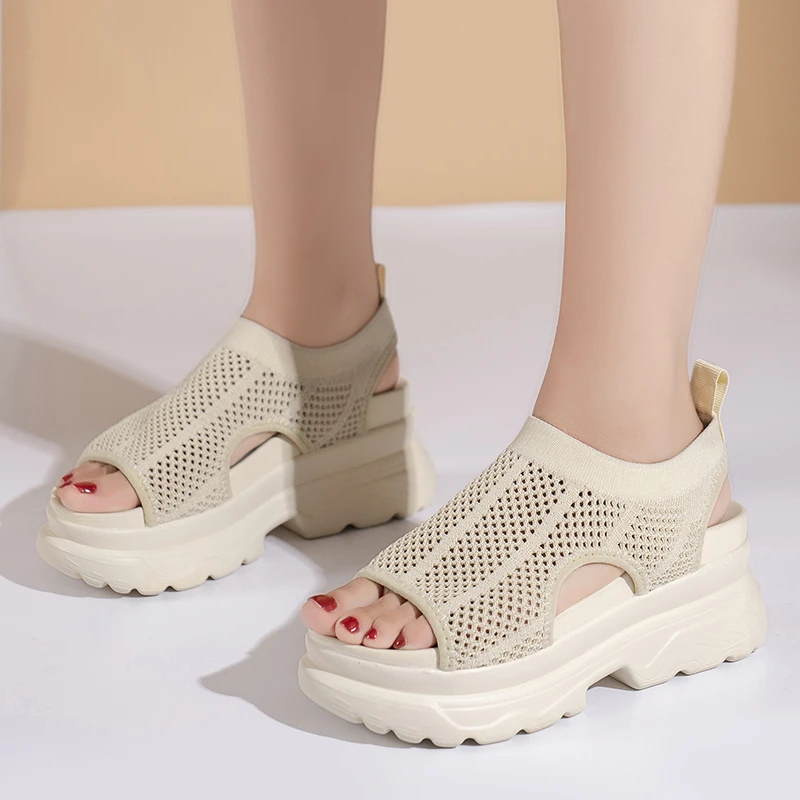 

Rome Thick Women Cool Boots Sandals Mesh Hollow Women Shoes 2022 Summer New Sport Running Sandals Plus Size 35-43 Women Shoes