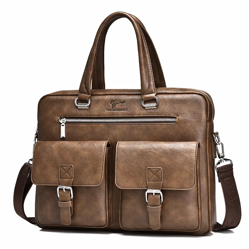 Business Men's Briefcase Vintage PU Leather Handbag Multifunction Male Shoulder Messenger Bag Large Capacity Laptop Bag
