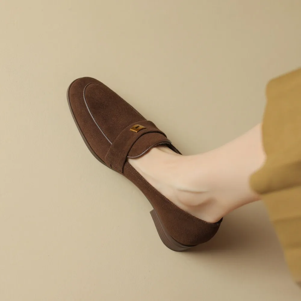 2024 замшевые лоферы женские летние прогулочные коричневые туфли без шнуровки из