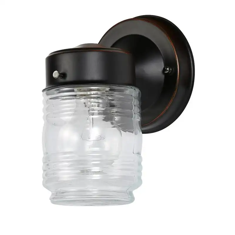 

Jelly Jar Classic 1-Light Indoor/Outdoor Wall Light with Clear Ribbed Glass for Entryway Porch Patio, Oil Rubbed Bronze Lamparas