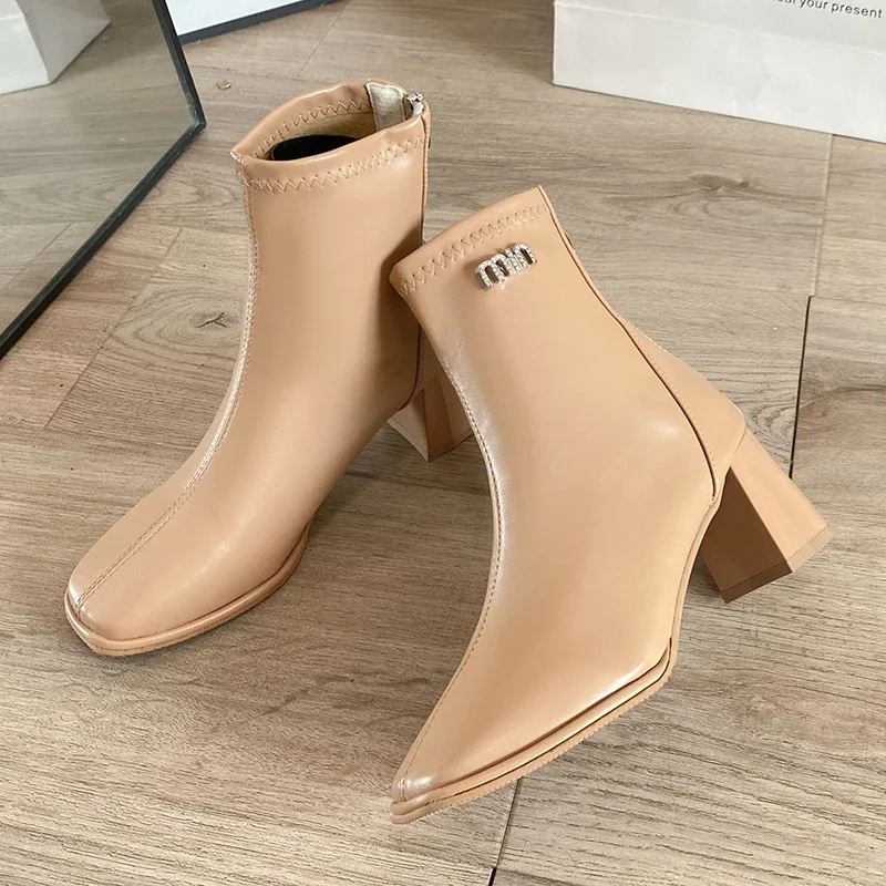 

Женские ботинки из ПУ кожи, на толстом каблуке, с квадратным носком