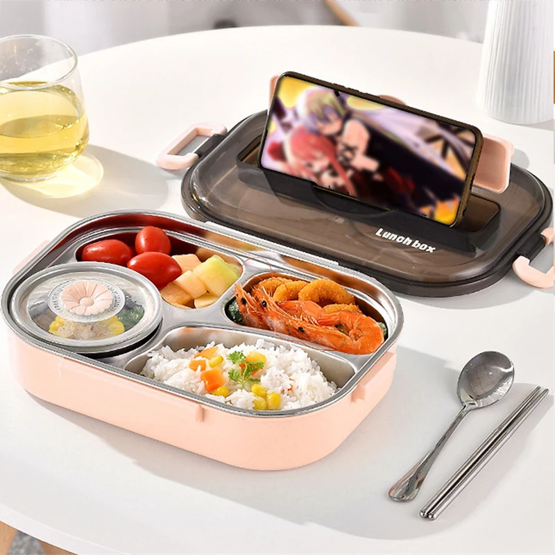 

4 Section Lunch Box 304 Stainless Steel Thickened Portable Leakproof Insulation Bento box for Work School Picnic Food Storage
