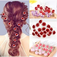 20pcs fashion flower clear crystal rhinestone wedding bridal pearl hair pins clips jewelry bridesmaid hairwear hair accessories