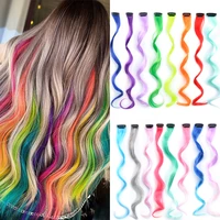 22long synthetic rainbow wavy clip on hair extensions 16pc set clip in wigs colored false fake hairpieces for kids purple pink