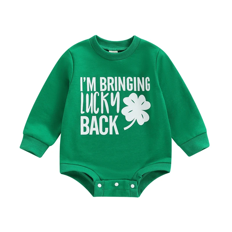 

2022-11-30 Lioraitiin 0-24M Newborn Baby Boy Girl Spring Romper Long Sleeve Round Neck Shamrock Print Bodysuit St. Patrick's Day