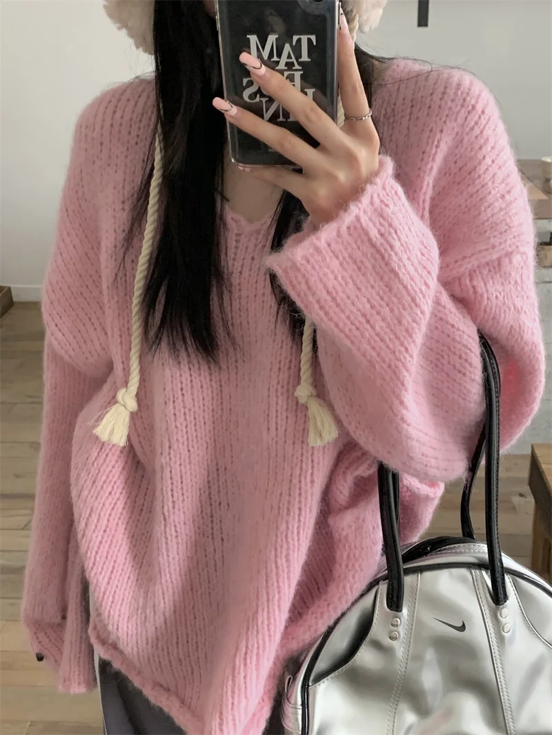

Korean Fashion Solid Sweater Women Streetwear Knit Jumper Top Winter 2023 New In Female Clothes Women Aesthetic Clothing