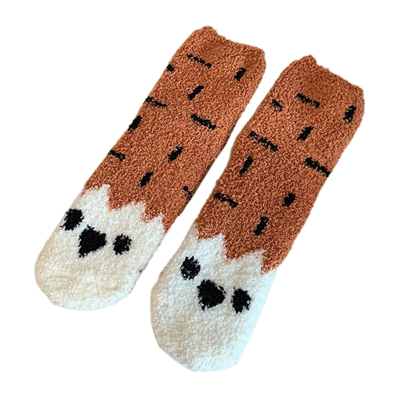 

Women Winter Autumn Thicken Fuzzy Warm Crew Slipper Socks Cartoon for CAT Paw Stripes Print Cozy Fluffy Indoor Sleeping Hosiery