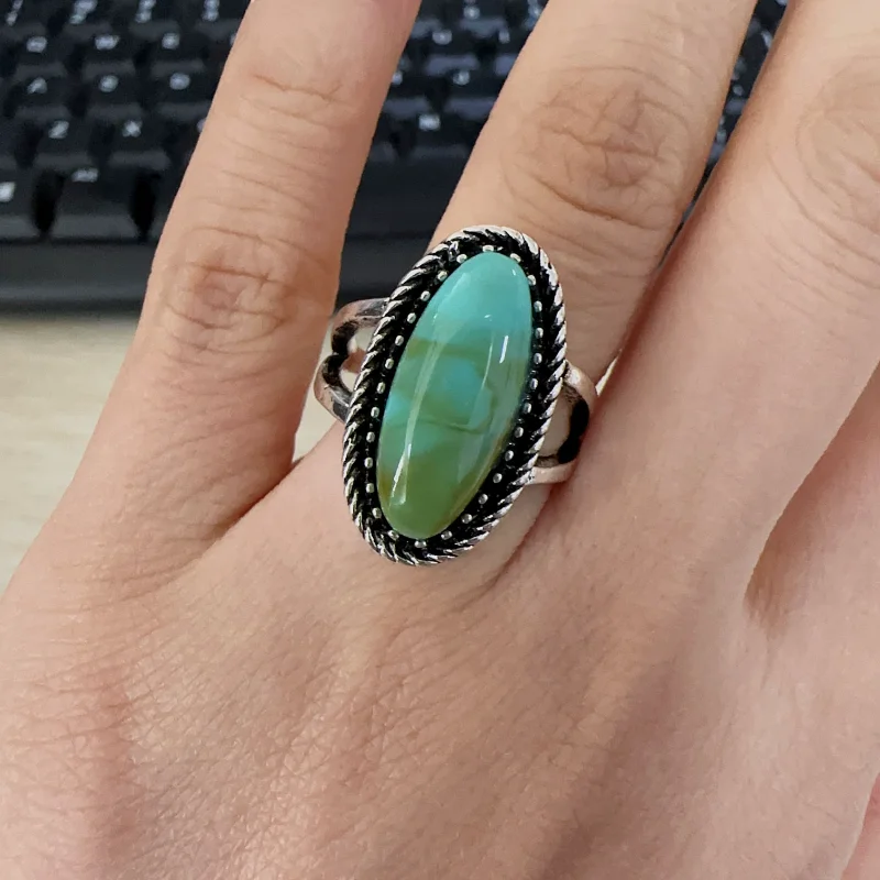 

2022 New Silver Color Metal Women Ring Artificial Turquoise for Women Fashion Simple Bohemian Style Simple Jewelry Accessories
