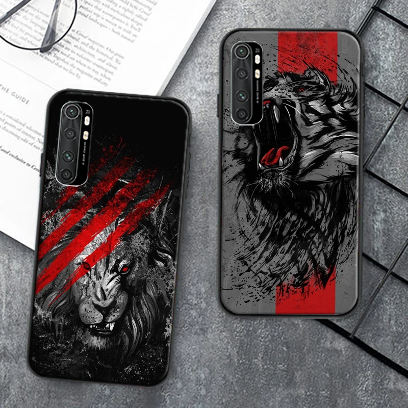 

Creative Lion And Tiger For Xiaomi Note 10 Lite Pro Phone Case Black Xiaomi Cases Mobile Protective Case Back Case TPU