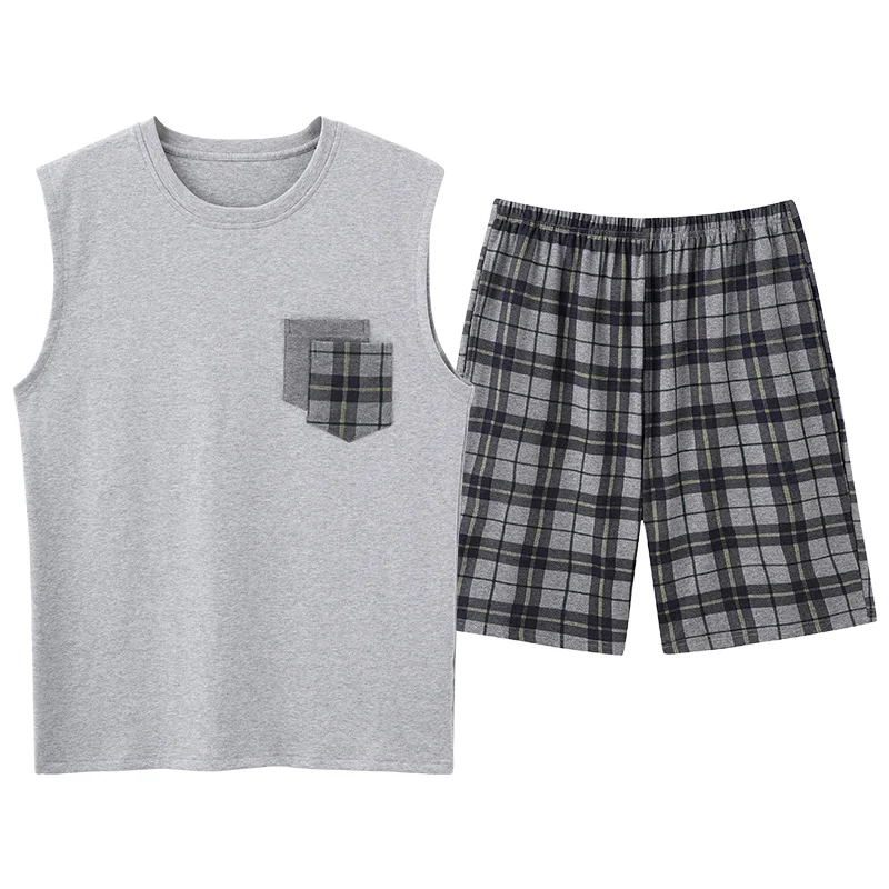 Модные летние Пижамные комплекты с буквенным принтом для мужчин клетчатые брюки
