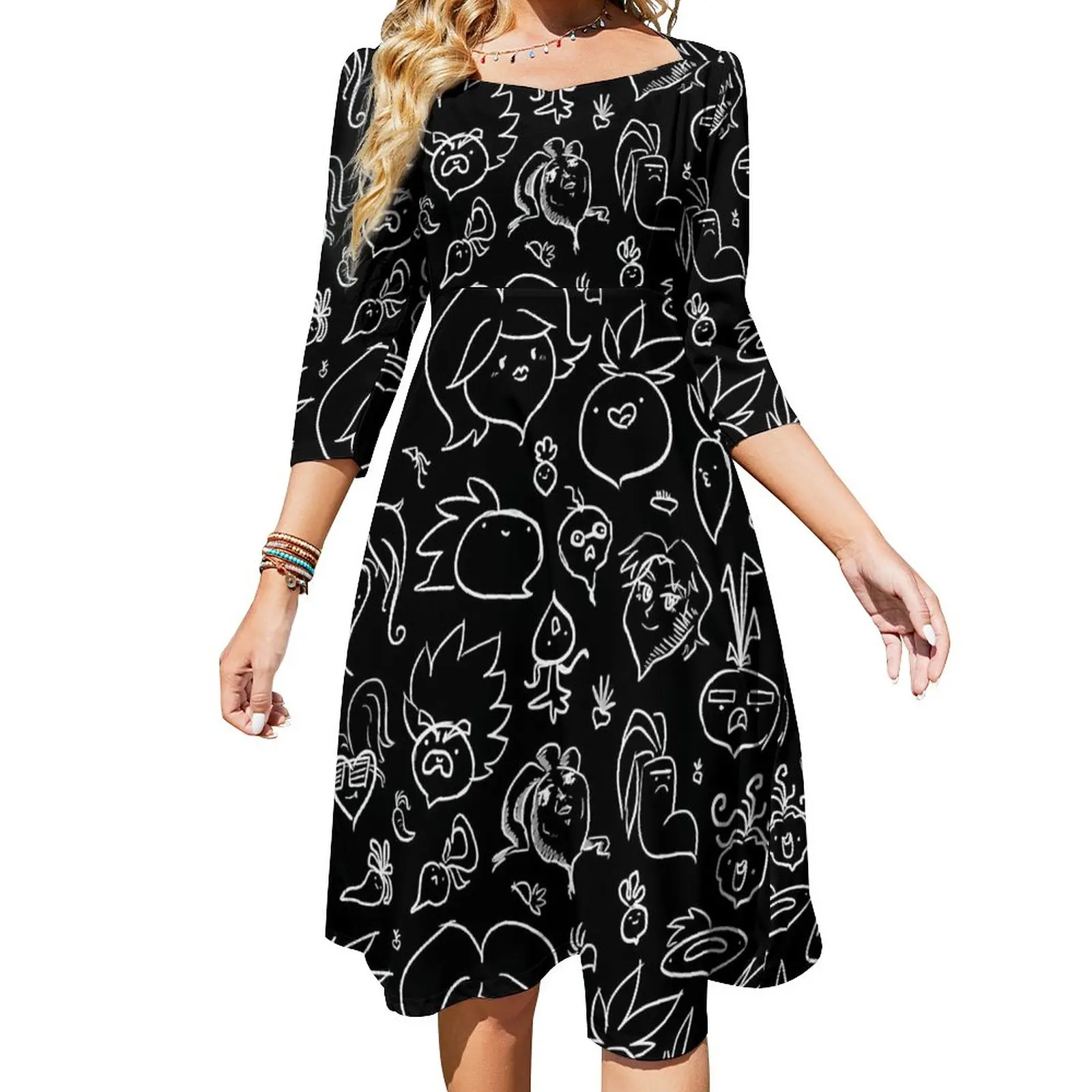 

Rad Radishes Dress Summer Cartoon Vegetable Retro Dresses Women Three Quarter Street Wear Design Oversized Casual Dress