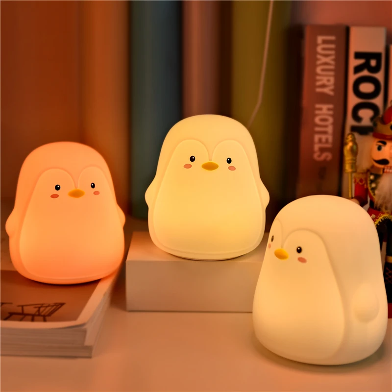Penguin Silicone Touch Sensor Night Light Rechargeable 7 Colors USB Charging LED Night Lamp For Children Christmas