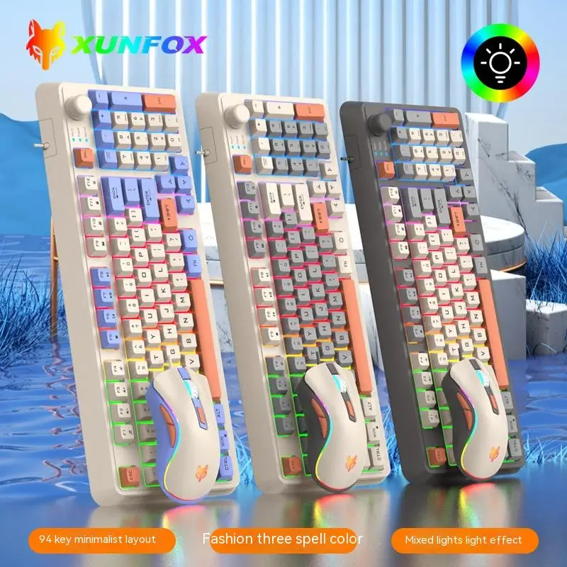 

New Xunsvfox K820 Wired Contrast Esports Game Keyboard And Mouse Set Mechanical Feel RGB Backlight 94-keys For Desktop Laptop