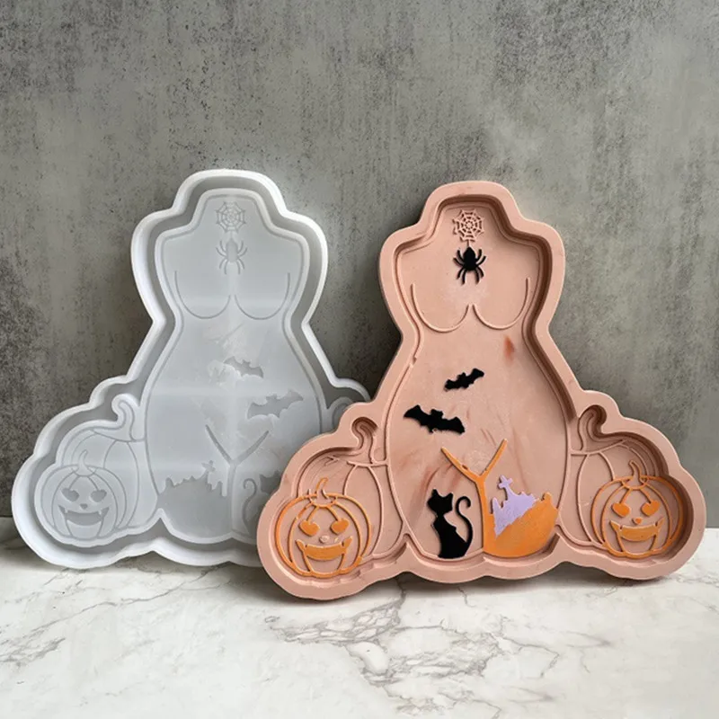 

Женский лоток для хранения на Хэллоуин, силиконовая форма «сделай сам», лоток для тарелки в виде тыквы, летучей мыши, с кристаллами