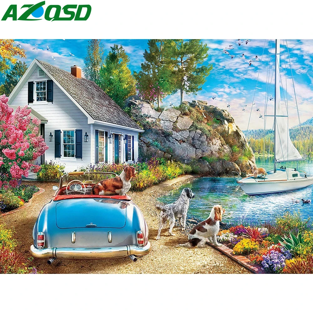 

AZQSD алмазная живопись 5d пейзаж, морское побережье Diy Вышивка дома автомобиля ручной работы Рукоделие подарок домашний декор искусство набор...