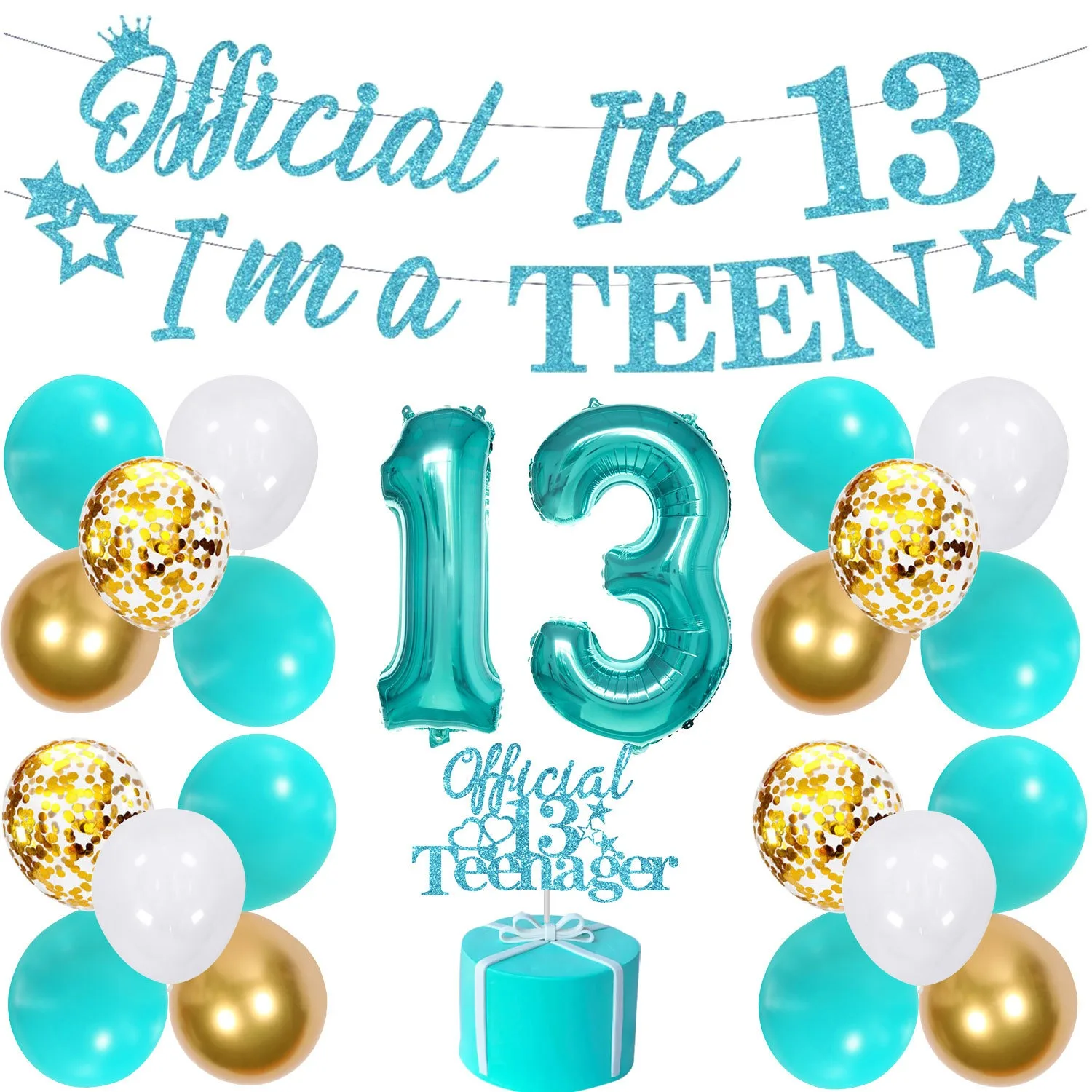 

Teal Blue 13th Birthday Party Decoration Official Its 13 Im A Teen Glitter Banner Balloons for Girls 13 Years Old Party Supplies