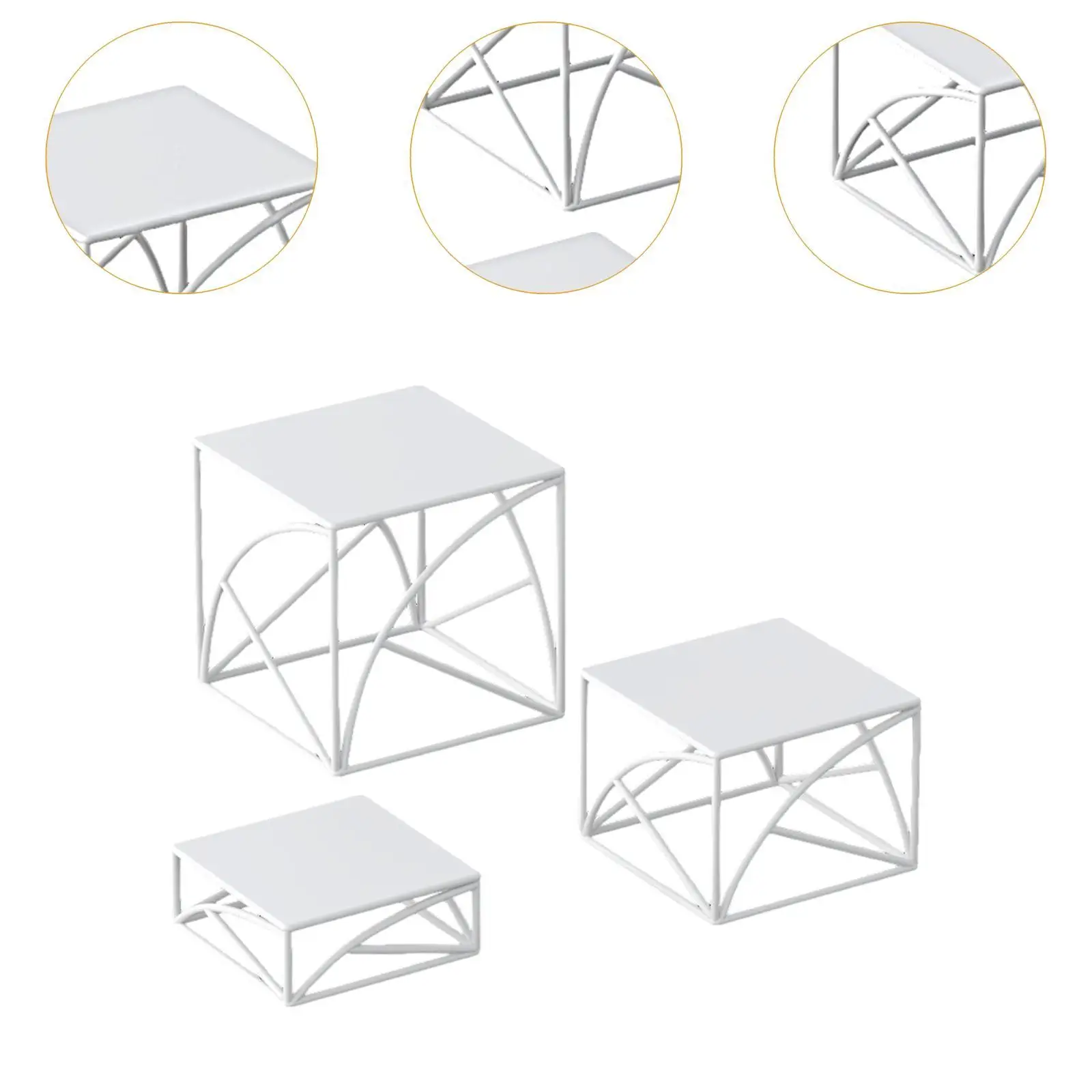 3x Iron Risers Display Jewelry Rack Organization Countertop Shelf Cupcake Stand for Collections Dessert Dolls Watches Earring