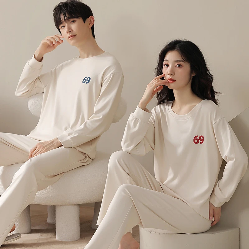 CAIYIER Autumn Winter Couple Pajamas Set Kawaii Lovers Women & Men Sleepwear O-Neck Soft Leisure Nightwear Cartoon Homewear