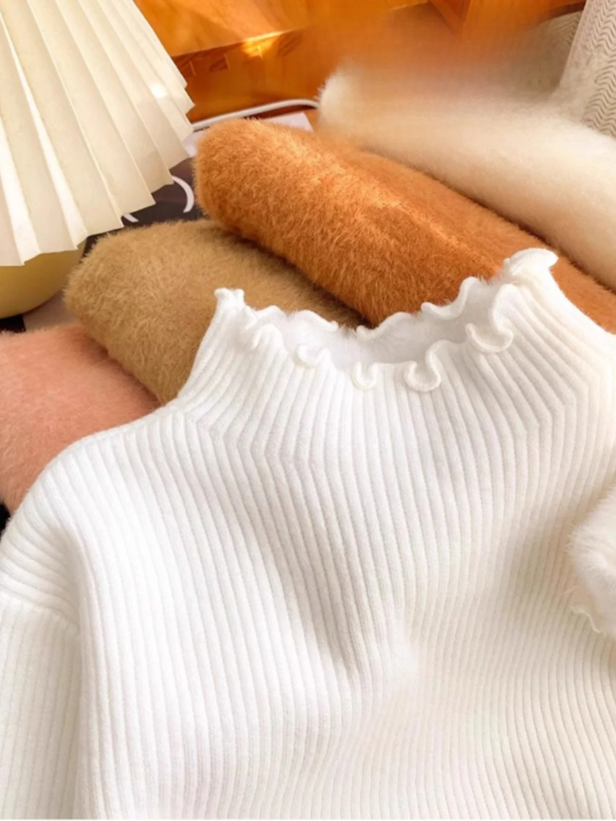 Осень-зима 2024 цельная бархатная трикотажная нижняя рубашка с полувысоким